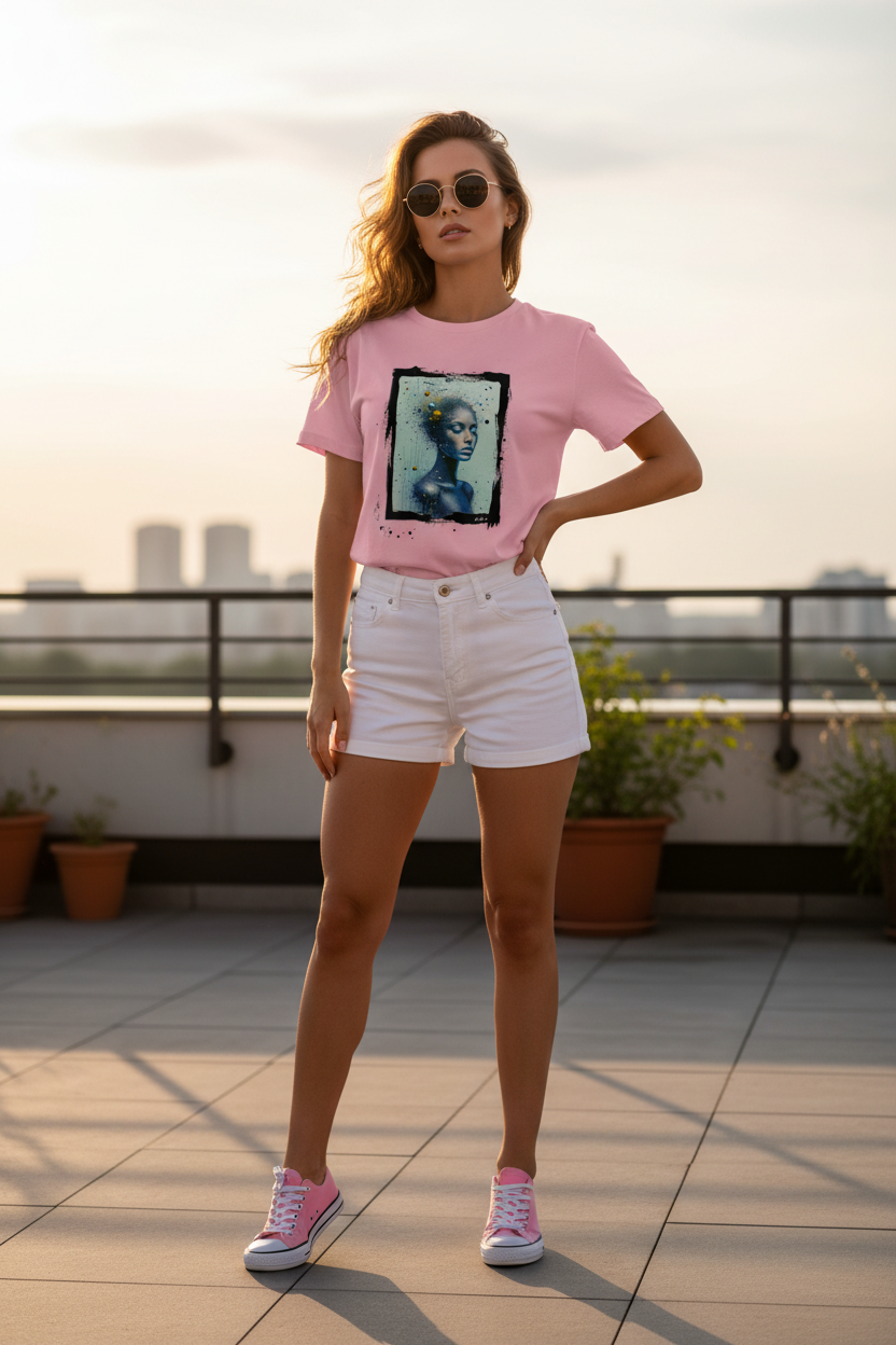 Poussière d'Étoiles — T-shirt Relaxed Rose Été Rooftop
