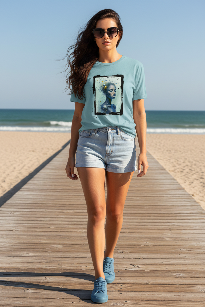 Poussière d'Étoiles — T-shirt Relaxed Bleu Lagon Été Plage